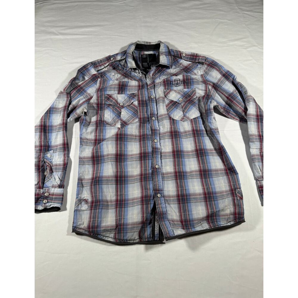 FLTR Plaid Button Down Shirt Men’s Large Long Sleeve Western Snap Pockets Casual